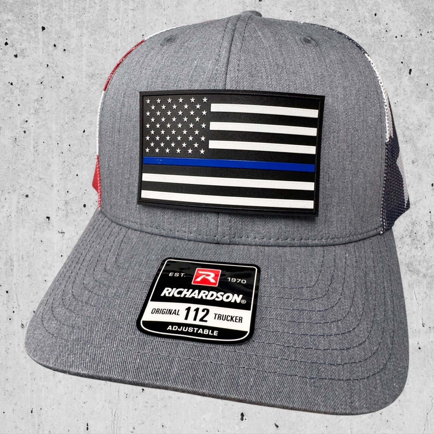 UV Printed Thin Blue Line, American Flag Patch on Richardson 112 Flag Hat