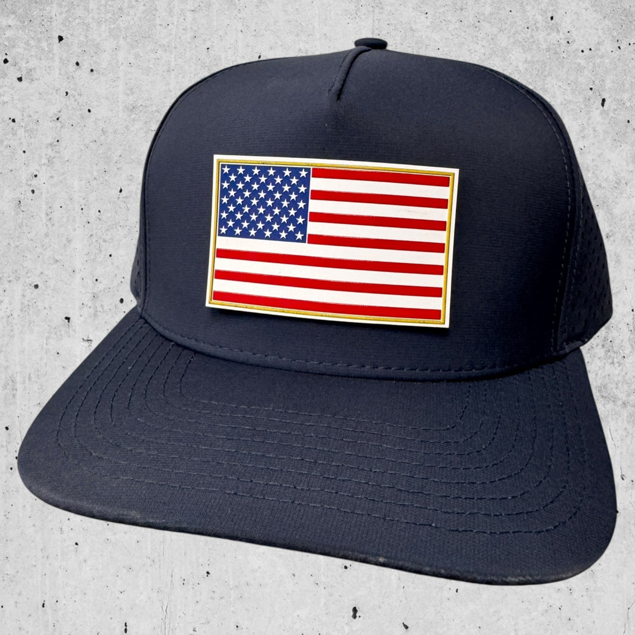 UV Printed American Flag Hat on Solid Navy Performance Hat