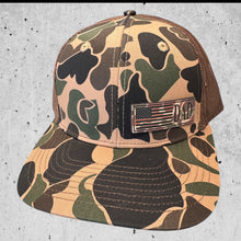 Brown Old School Camo Trucker Fathers Day American Flag Hat