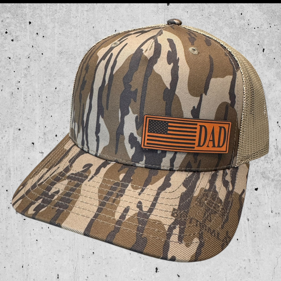 Bottomlands Camo Trucker Fathers Day American Flag Hat