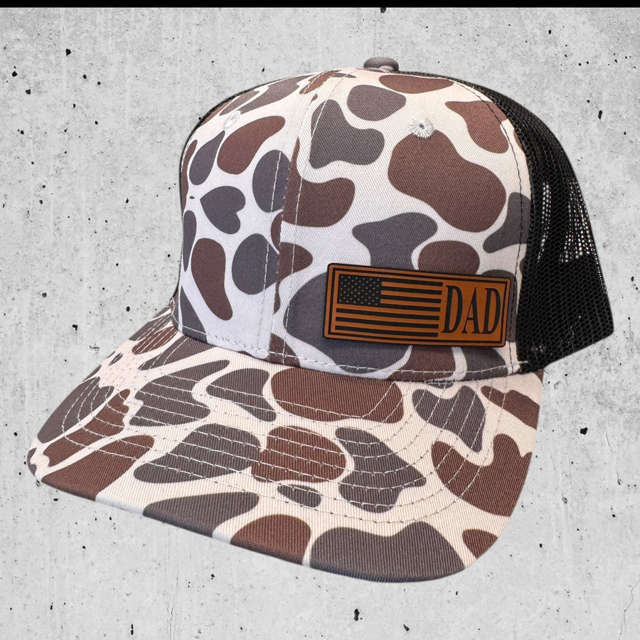 Light Old School Camo Trucker Fathers Day American Flag Hat