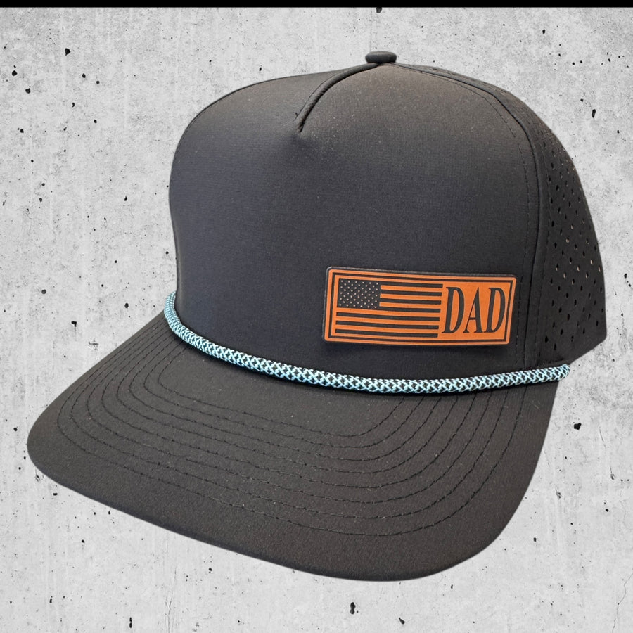 Back with Teal Rope Performance Hat-Fathers Day American Flag Hat
